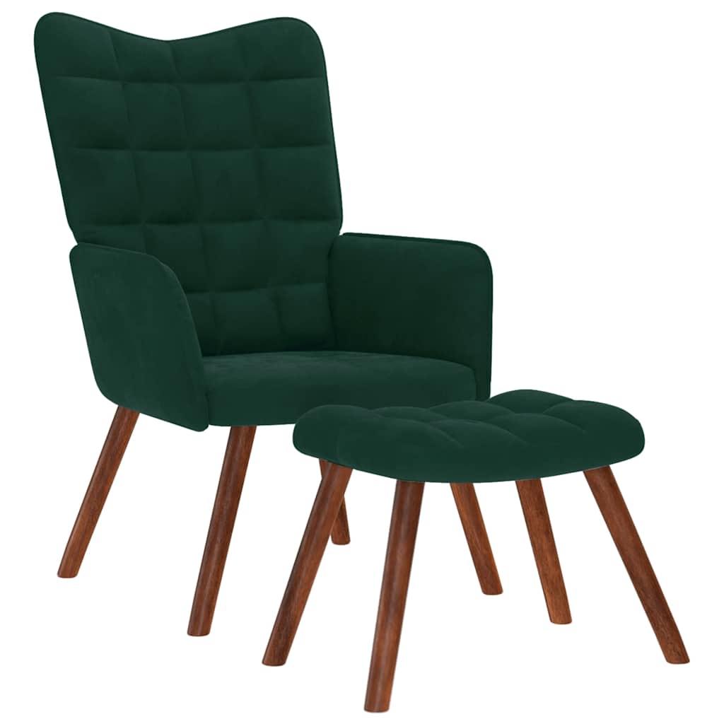 Relaxing Chair with Stool Dark Green Velvet
