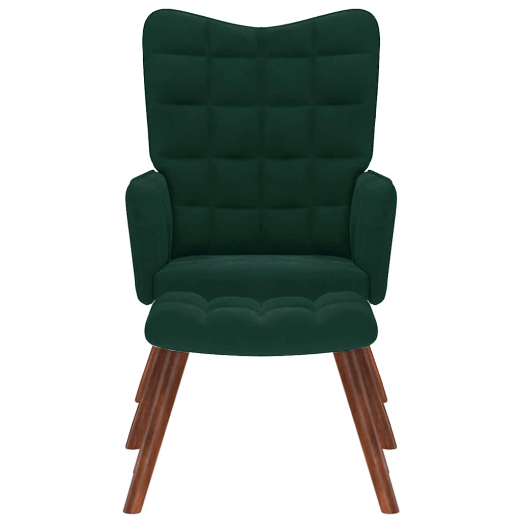 Relaxing Chair with Stool Dark Green Velvet