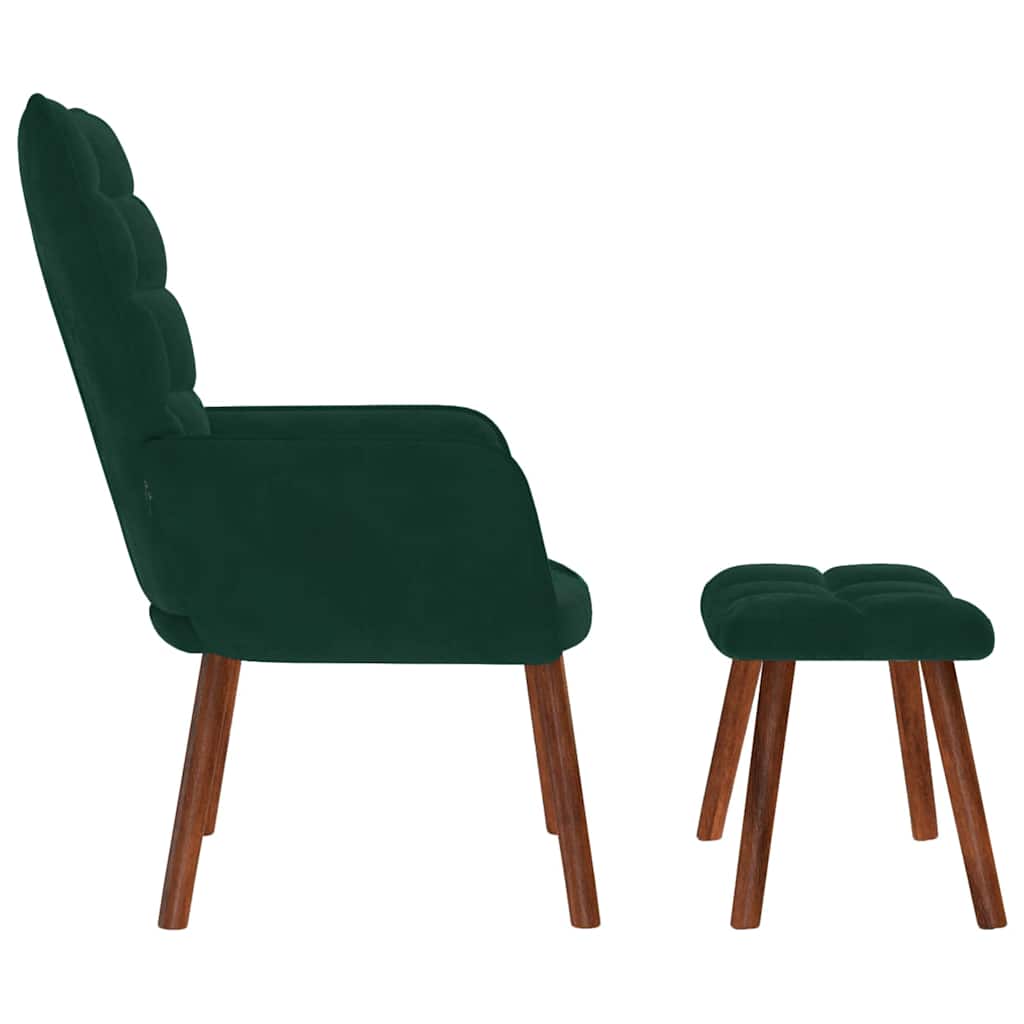 Relaxing Chair with Stool Dark Green Velvet