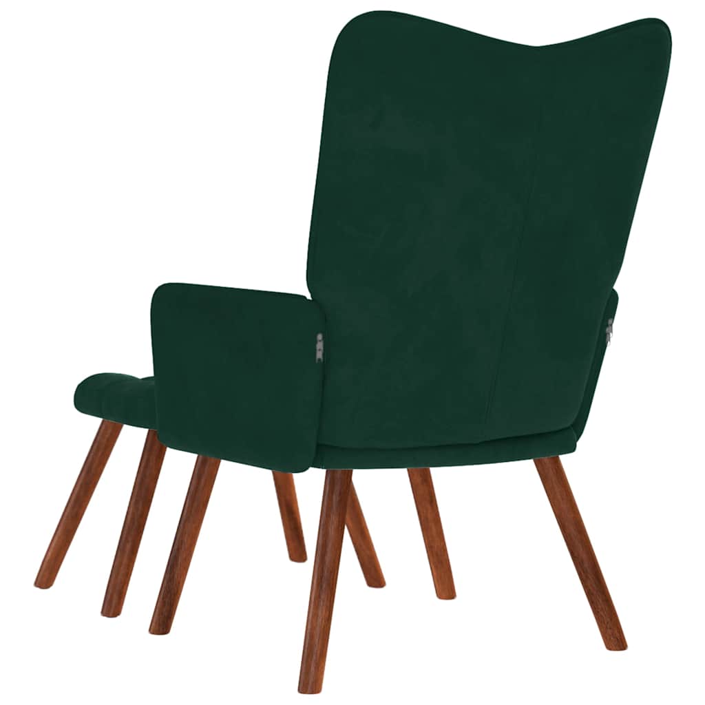 Relaxing Chair with Stool Dark Green Velvet