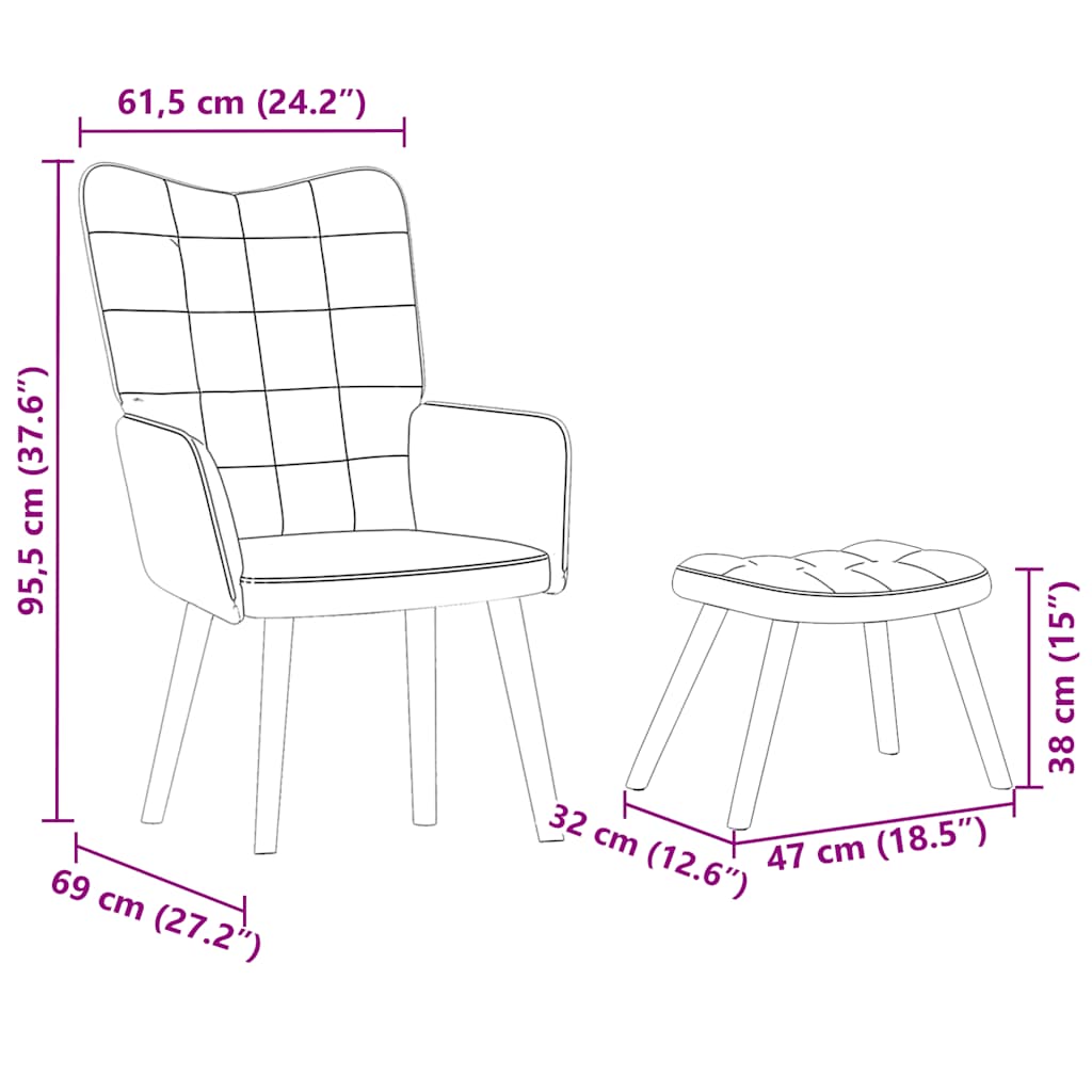 Relaxing Chair with Stool Black Velvet