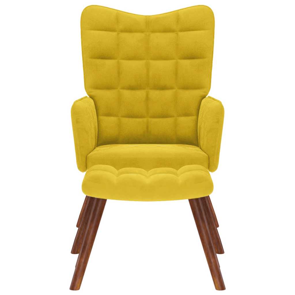 Relaxing Chair with Stool Yellow Velvet