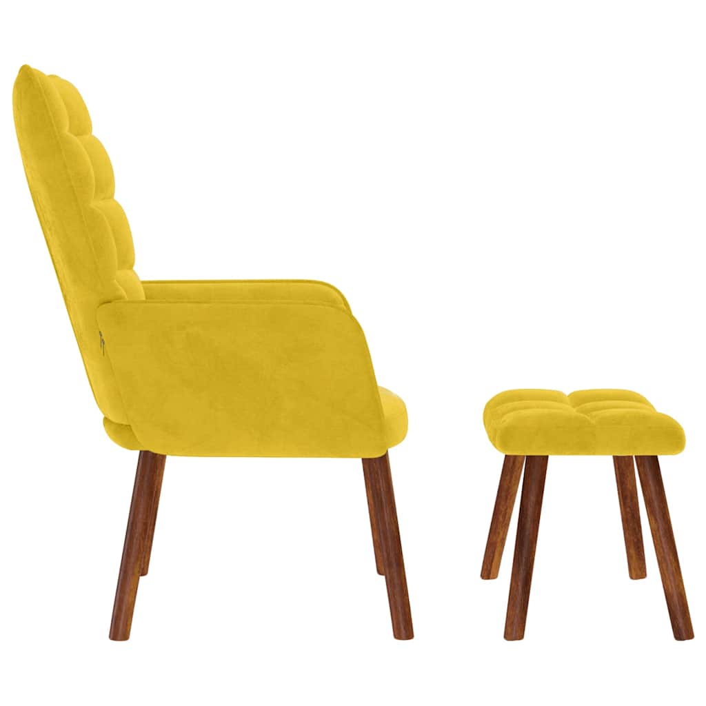 Relaxing Chair with Stool Yellow Velvet