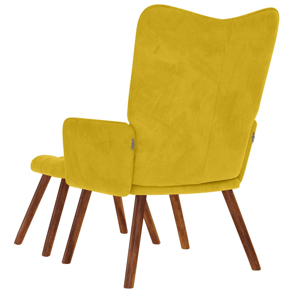 Relaxing Chair with Stool Yellow Velvet