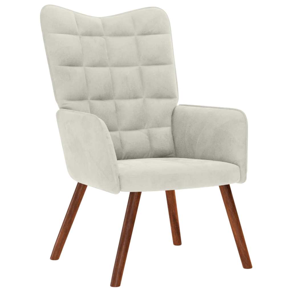 Relaxing Chair with Stool Cream Velvet