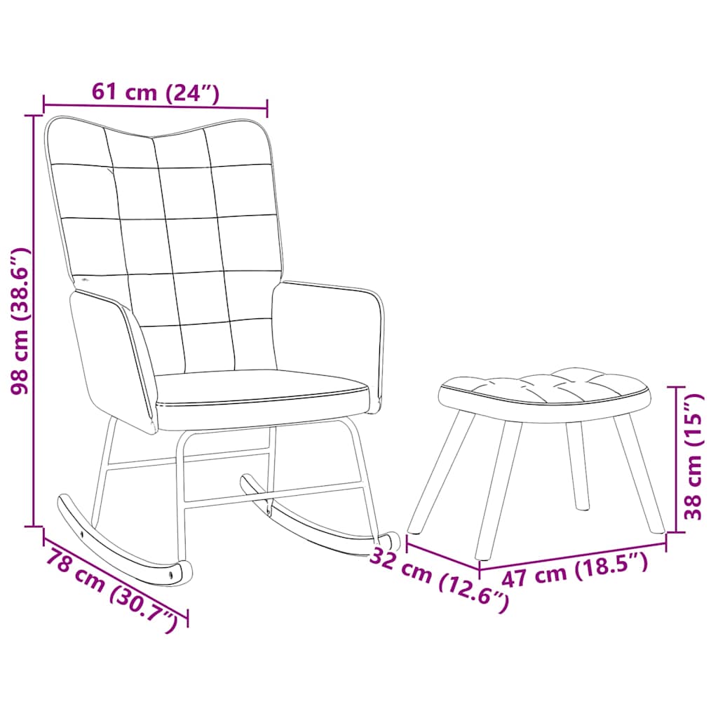 Rocking Chair with Stool Dark Grey Velvet