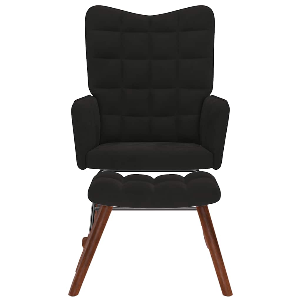 Rocking Chair with Stool Black Velvet
