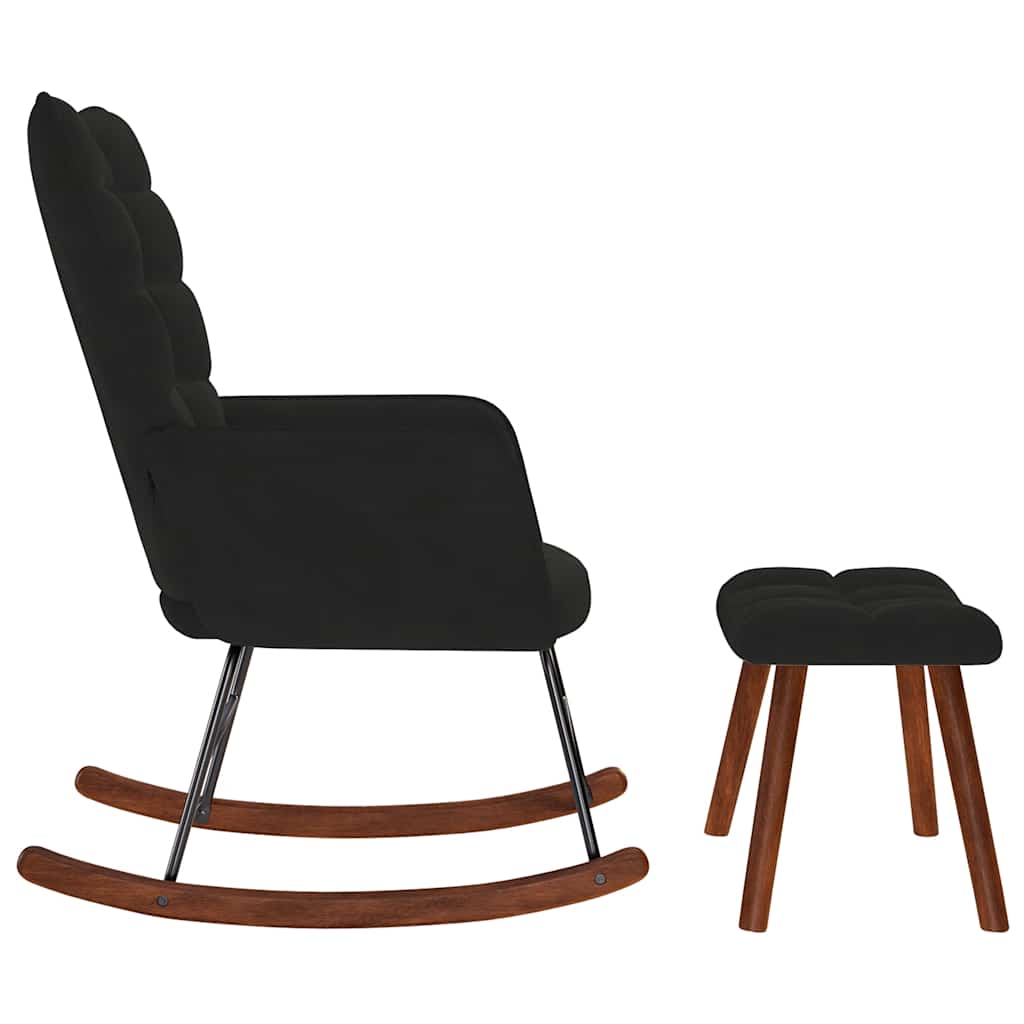 Rocking Chair with Stool Black Velvet