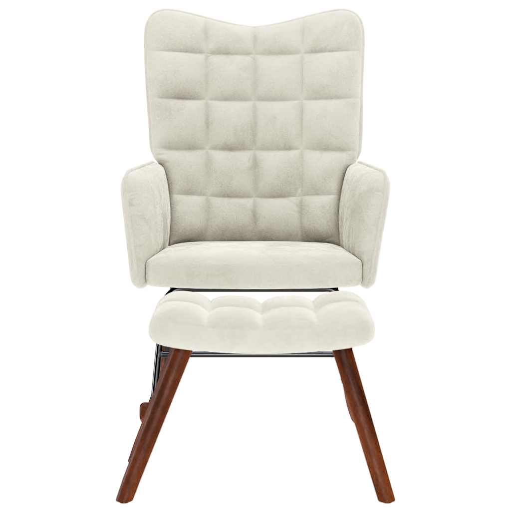 Rocking Chair with Stool Cream Velvet
