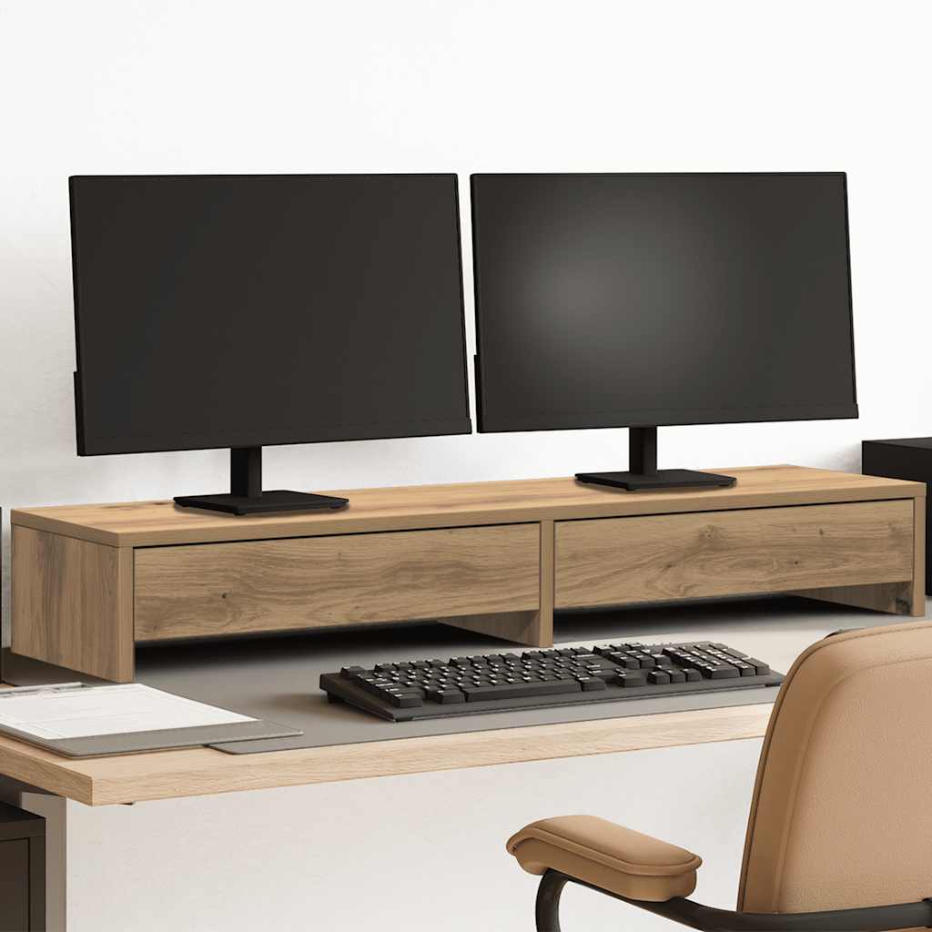 Monitor Stand with Drawers Artisian Oak 100x27x15 cm Engineered Wood