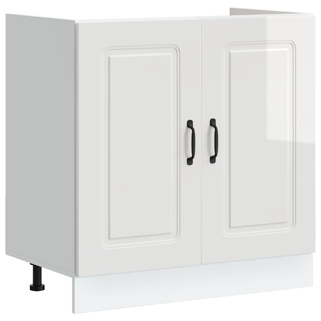 Sink Base Cabinet "Kalmar" High Gloss White 80x46x81,5 cm Engineered Wood