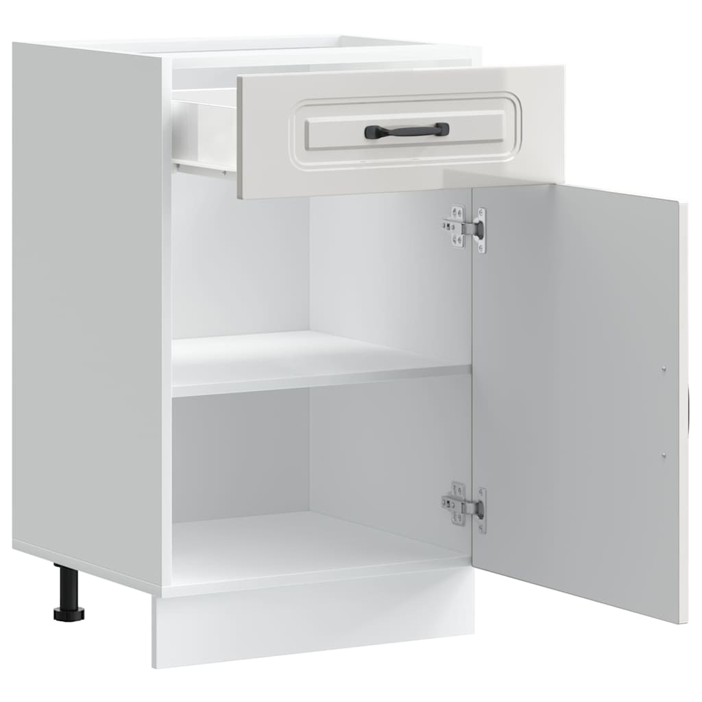 Kitchen Base Cabinet "Kalmar" High Gloss White Engineered Wood