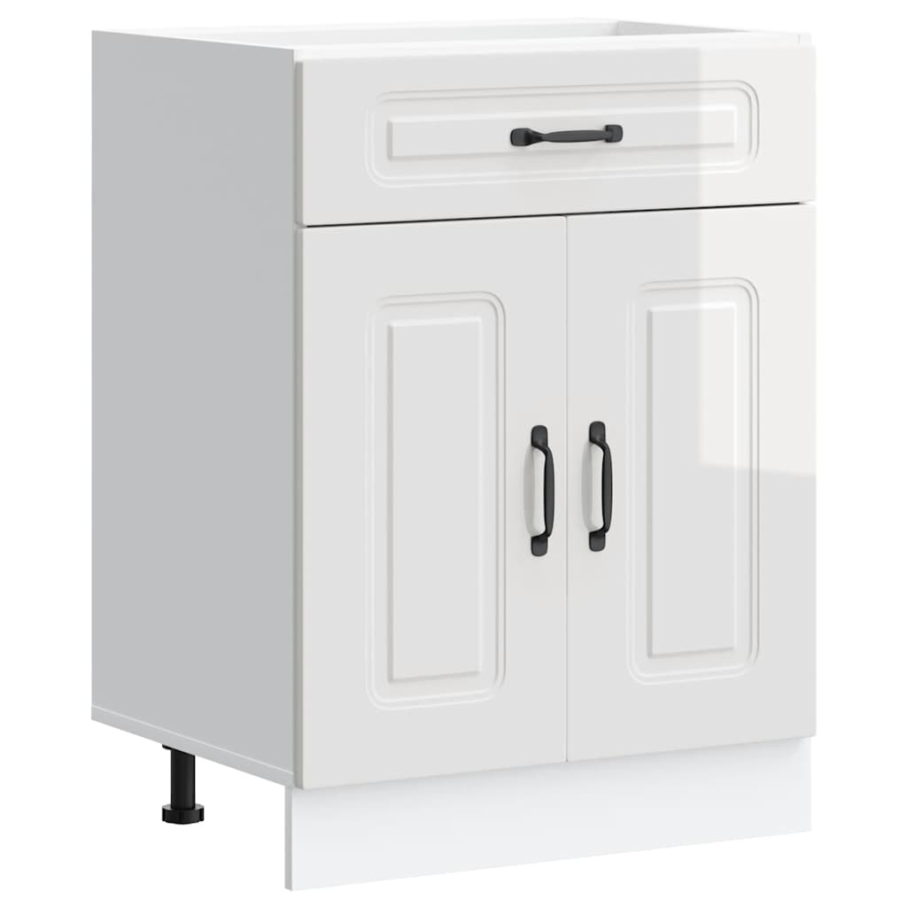 Kitchen Base Cabinet "Kalmar" High Gloss White Engineered Wood