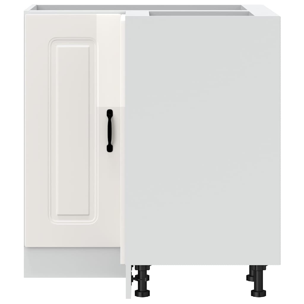 Kitchen Corner Base Cabinet "Kalmar" High Gloss White Engineered Wood