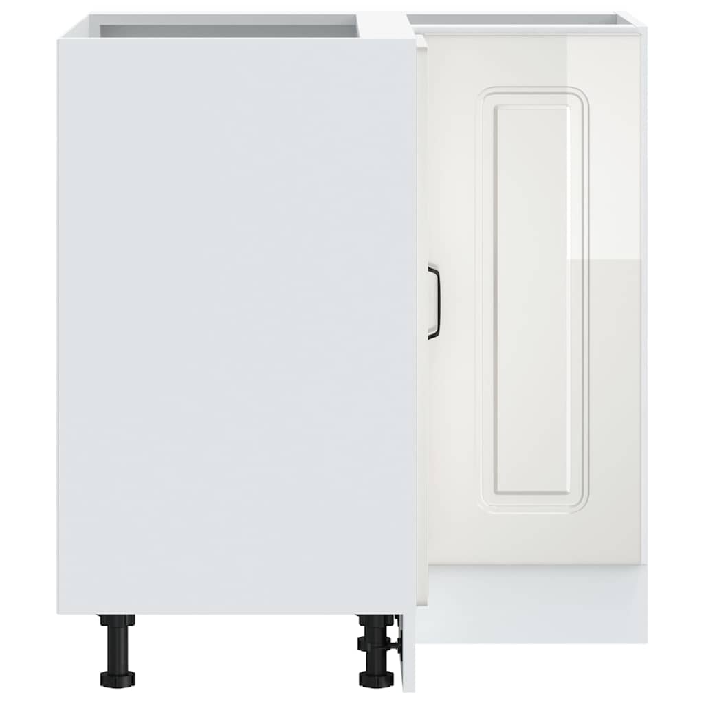 Kitchen Corner Base Cabinet "Kalmar" High Gloss White Engineered Wood