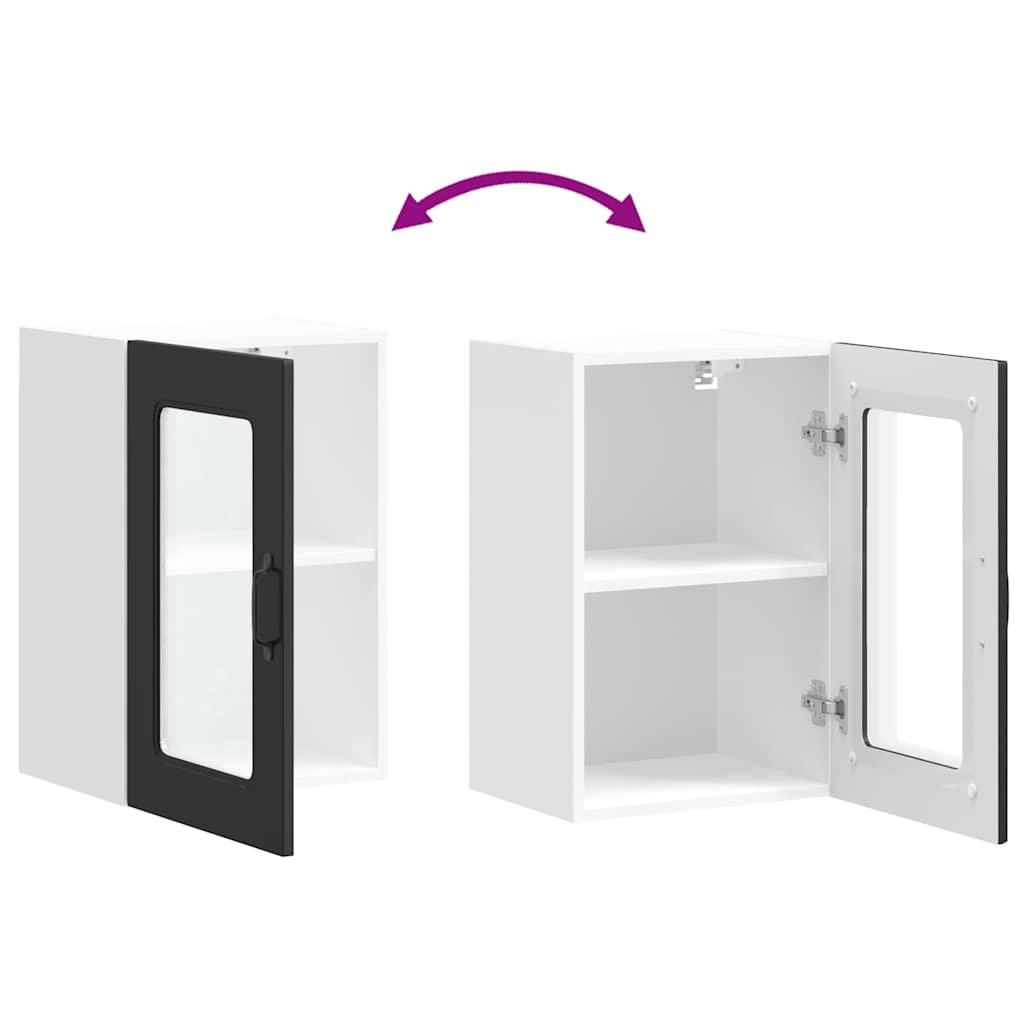 Kitchen Wall Cabinet with Glass Door "Kalmar" Black Engineered Wood