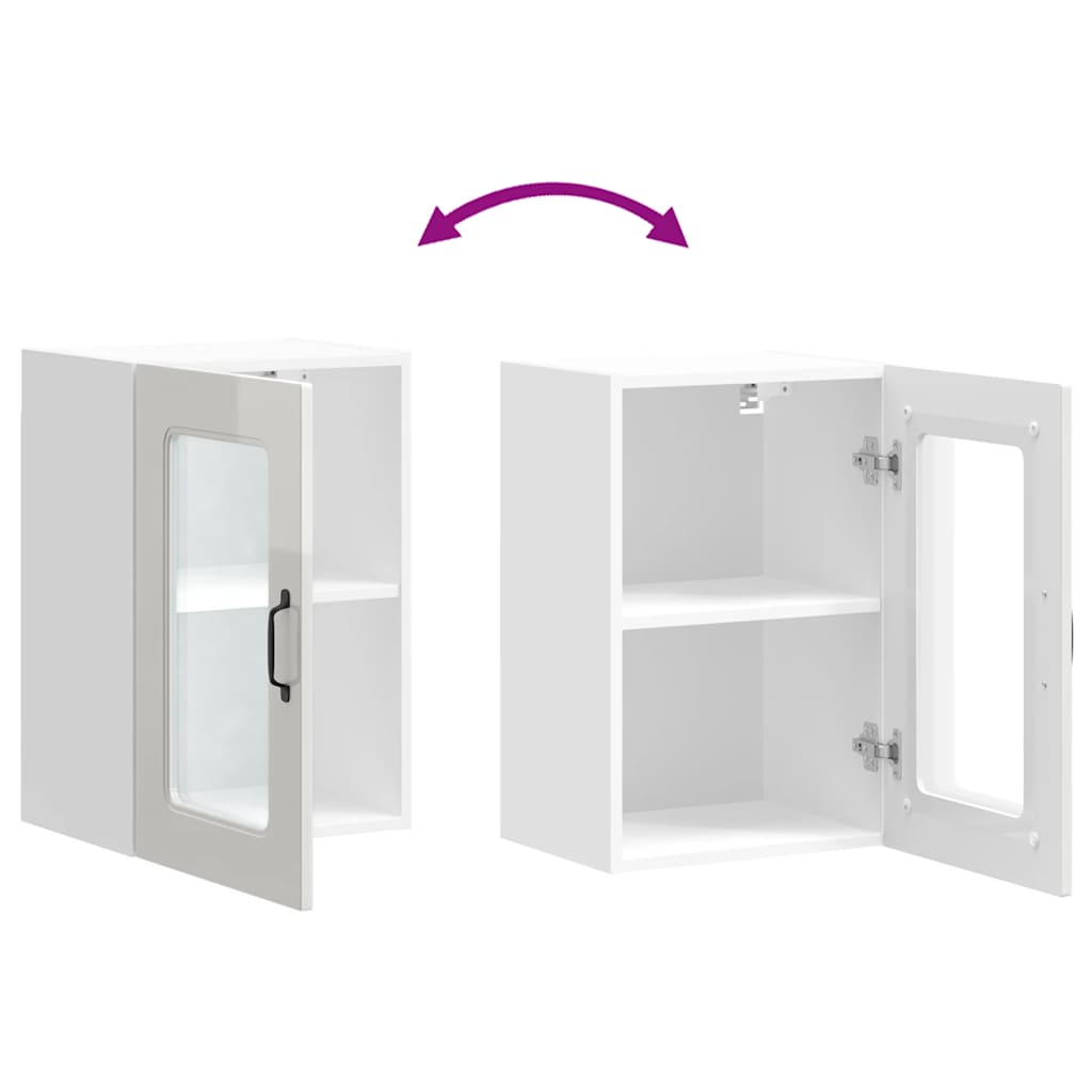 Kitchen Wall Cabinet with Glass Door "Kalmar" High Gloss White Engineered Wood