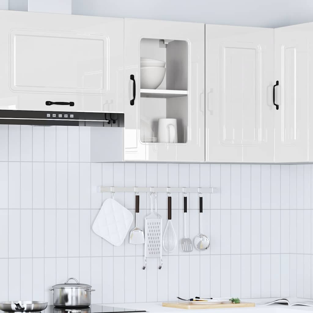 Kitchen Wall Cabinet with Glass Door "Kalmar" High Gloss White Engineered Wood