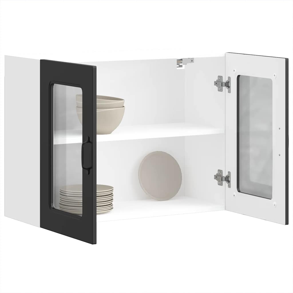 Kitchen Wall Cabinet with Glass Door "Kalmar" Black Engineered Wood