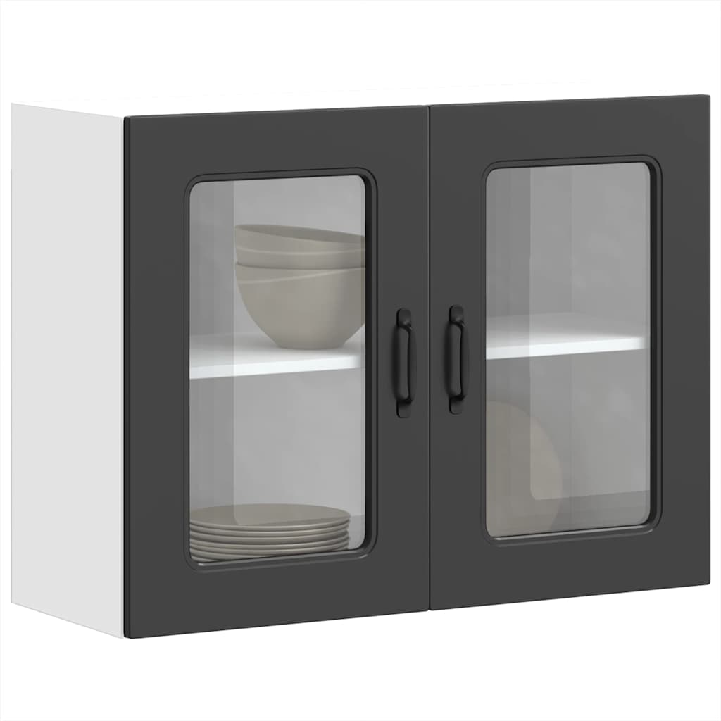 Kitchen Wall Cabinet with Glass Door "Kalmar" Black Engineered Wood