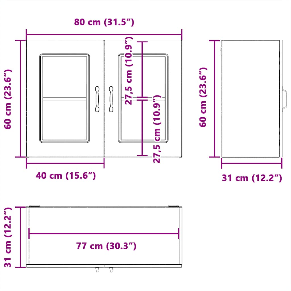 Kitchen Wall Cabinet with Glass Door "Kalmar" High Gloss White Engineered Wood