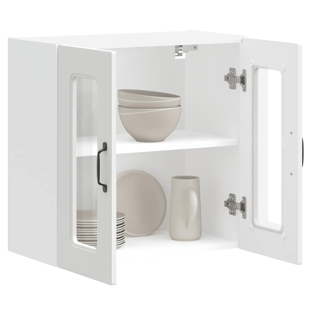 Kitchen Wall Cabinet with Glass Door Kalmar White Engineered Wood