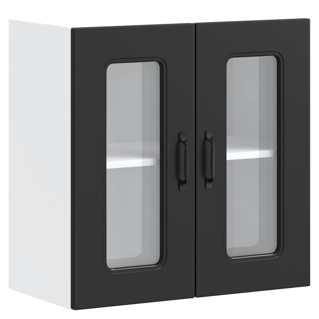 Kitchen Wall Cabinet with Glass Door "Kalmar" Black Engineered Wood