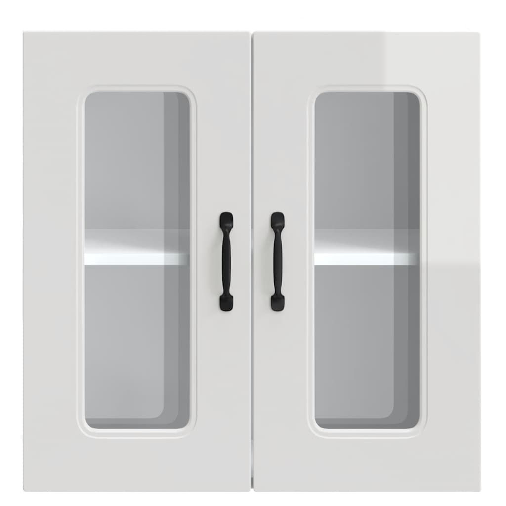 Kitchen Wall Cabinet with Glass Door "Kalmar" High Gloss White Engineered Wood