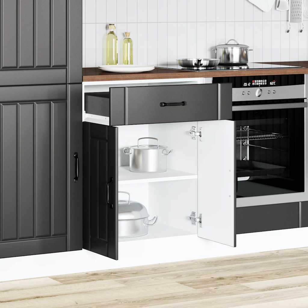 Kitchen Base Cabinet "Lucca" Black Engineered Wood