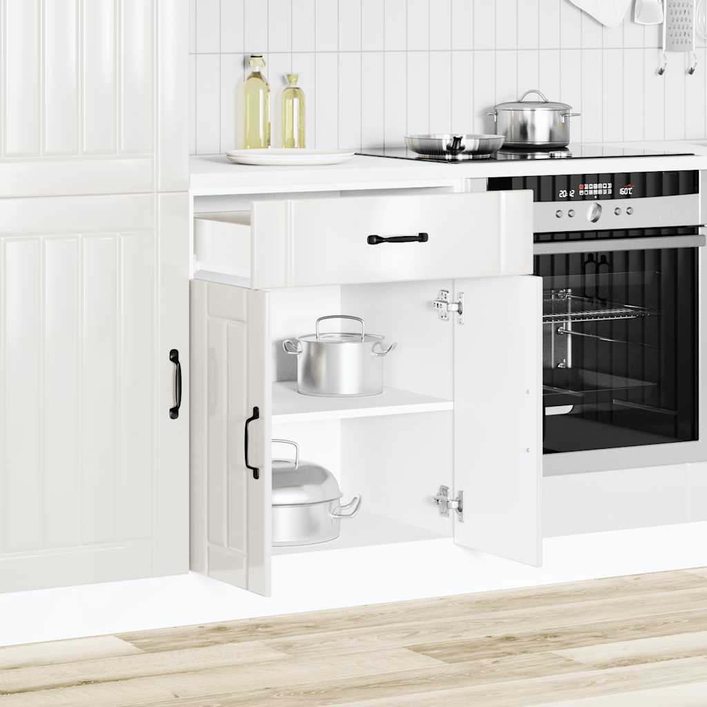 Kitchen Base Cabinet "Lucca" High Gloss White Engineered Wood