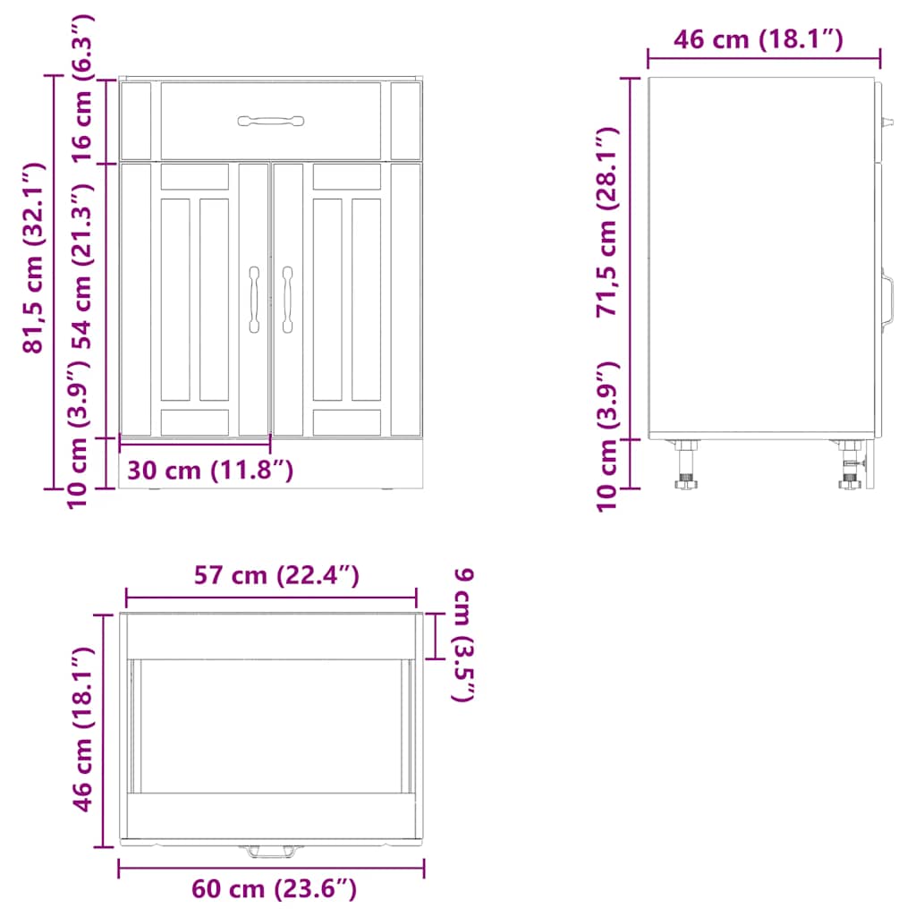 Kitchen Base Cabinet "Lucca" High Gloss White Engineered Wood