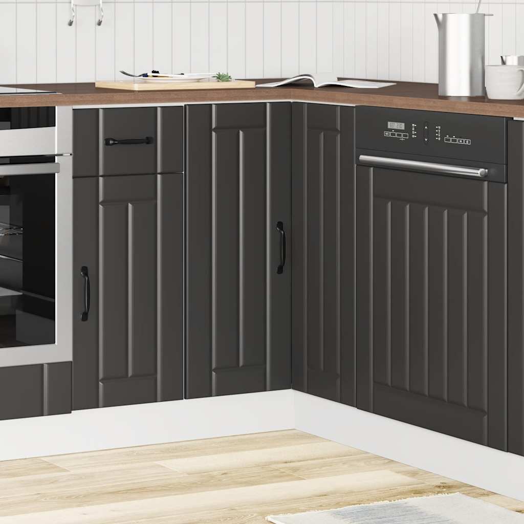 Kitchen Corner Base Cabinet "Lucca" Black Engineered Wood