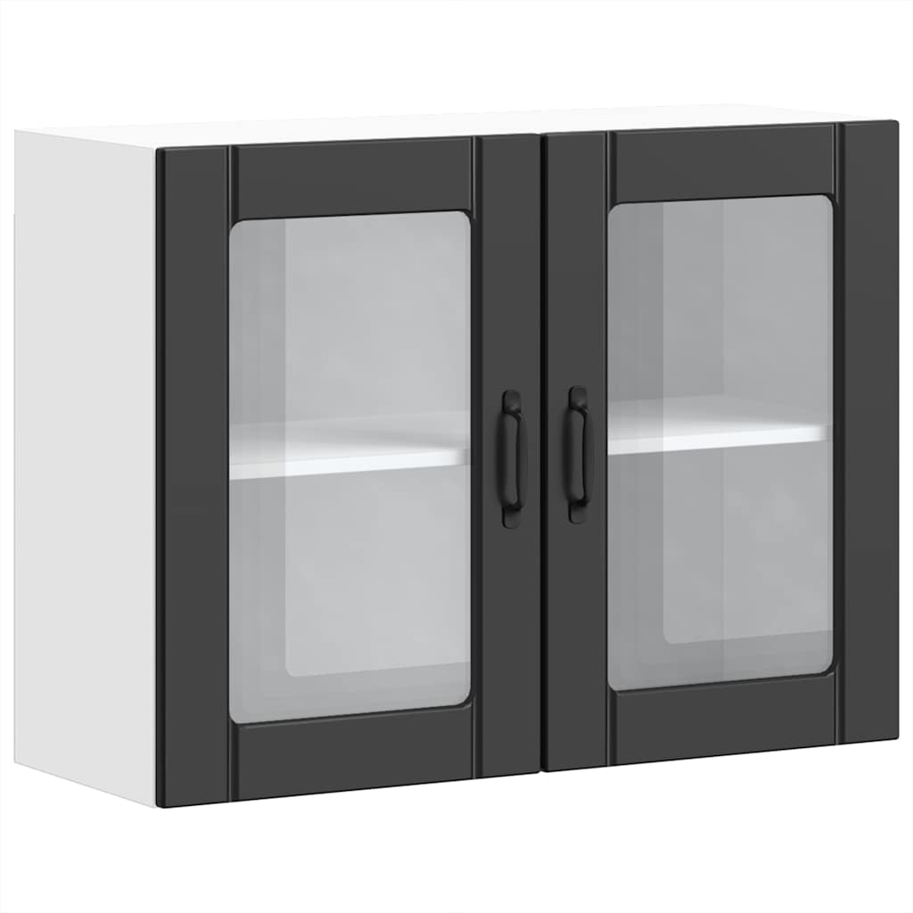 Kitchen Wall Cabinet with Glass Door "Lucca" Black Engineered Wood