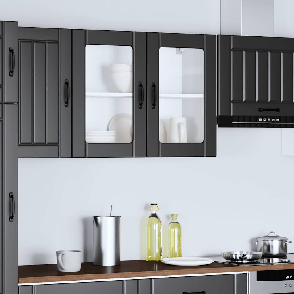 Kitchen Wall Cabinet with Glass Door "Lucca" Black Engineered Wood