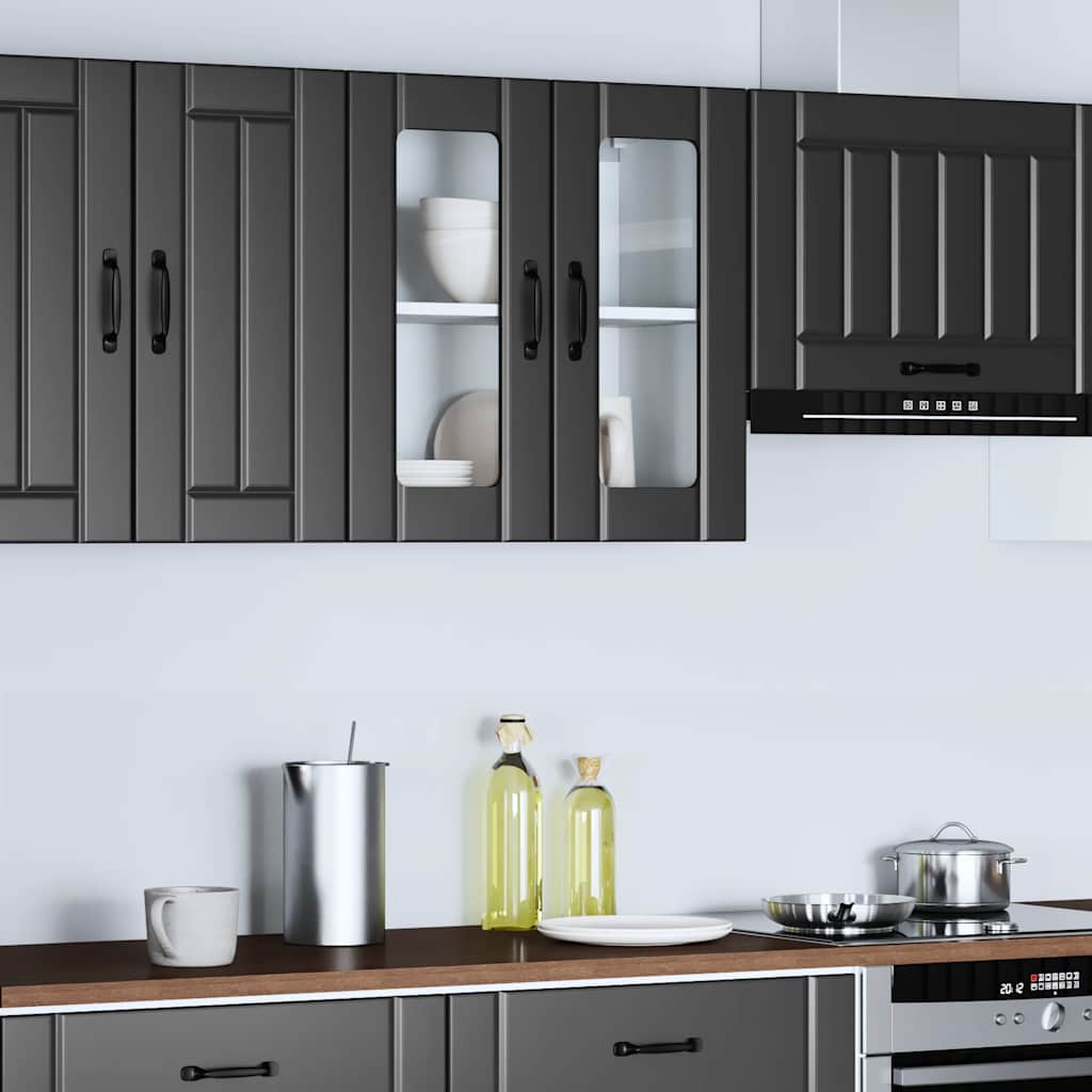 Kitchen Wall Cabinet with Glass Door "Lucca" Black Engineered Wood