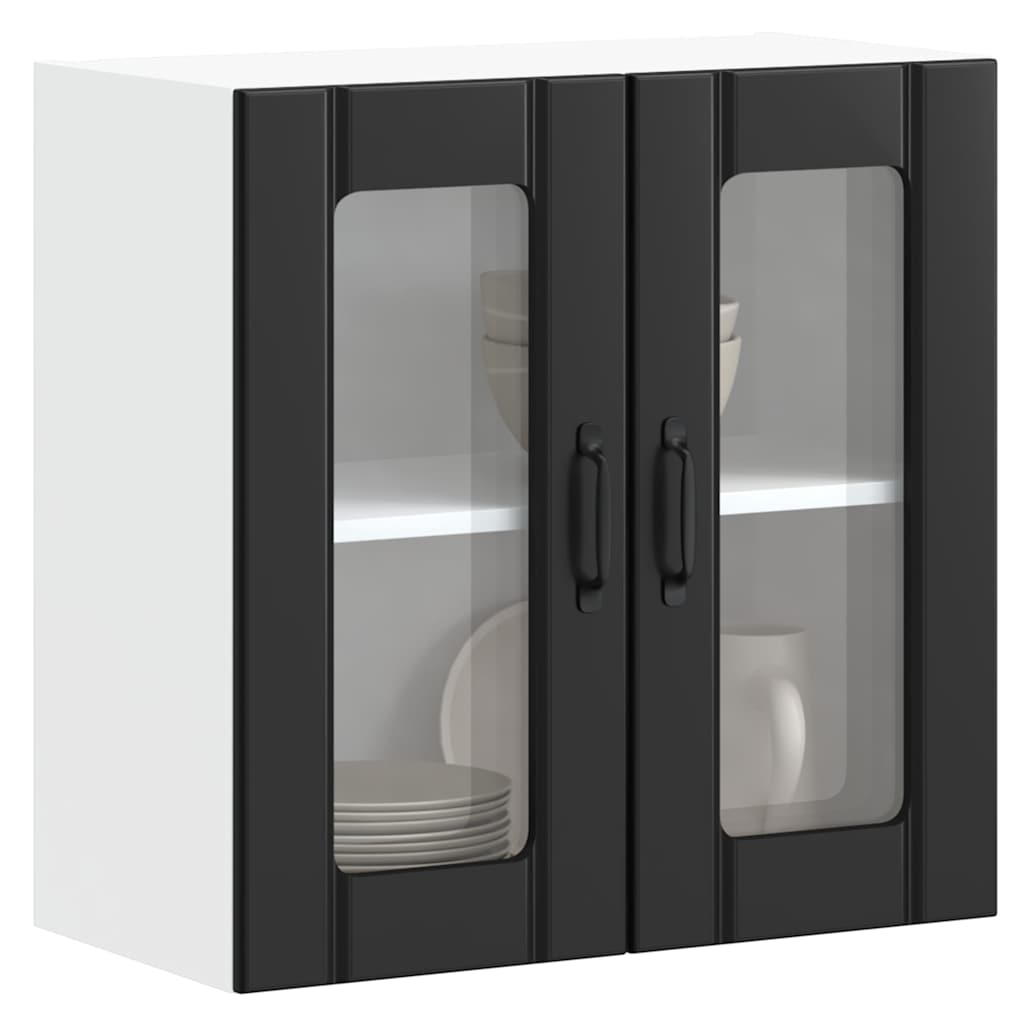 Kitchen Wall Cabinet with Glass Door "Lucca" Black Engineered Wood