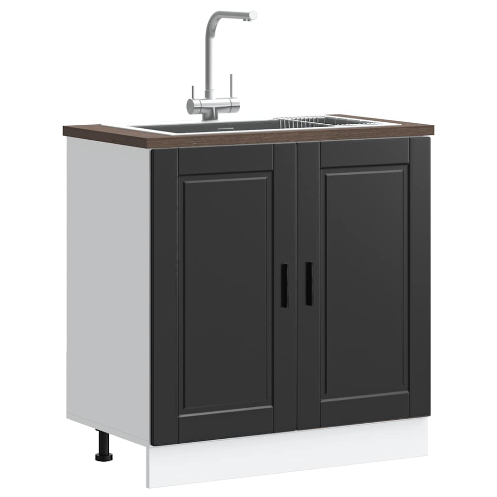 Sink Base Cabinet?"Porto" Black 80x46x81,5 cm?Engineered Wood