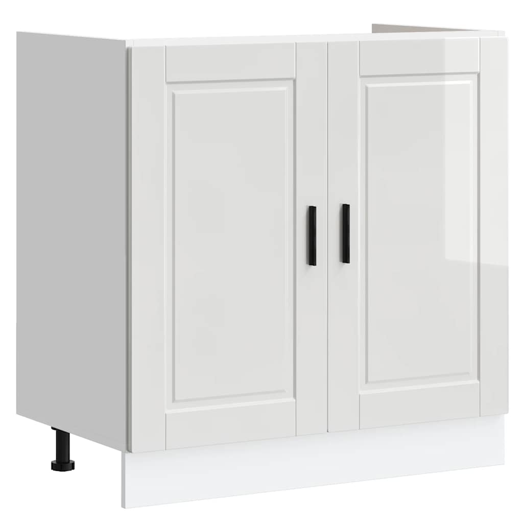 Sink Base Cabinet?"Porto" High Gloss White 80x46x81,5 cm?Engineered Wood