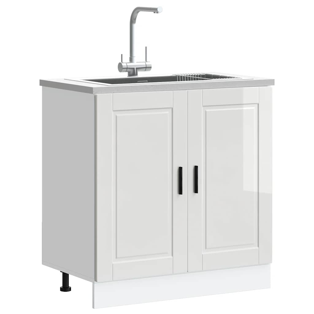 Sink Base Cabinet "Porto" High Gloss White 80x46x81,5 cm Engineered Wood