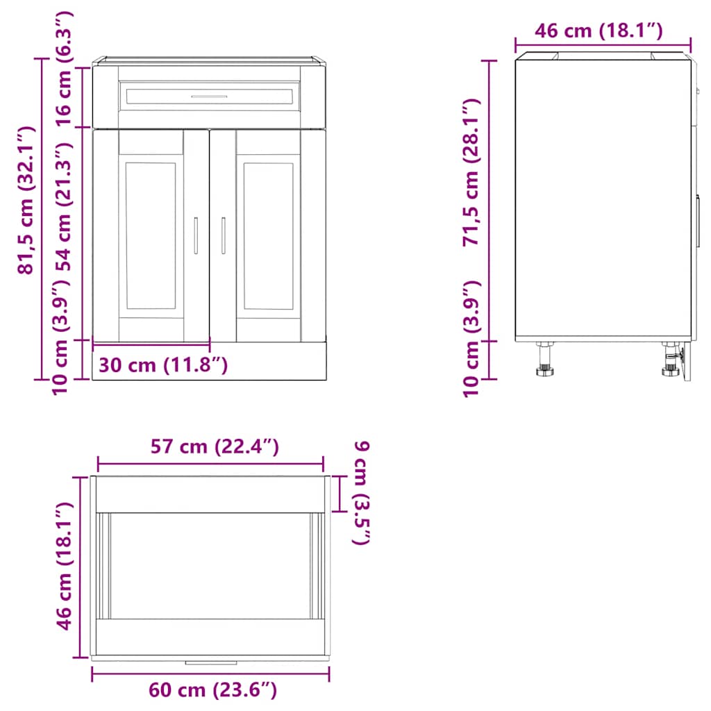 Kitchen Base Cabinet聽"Porto" High Gloss White Engineered Wood