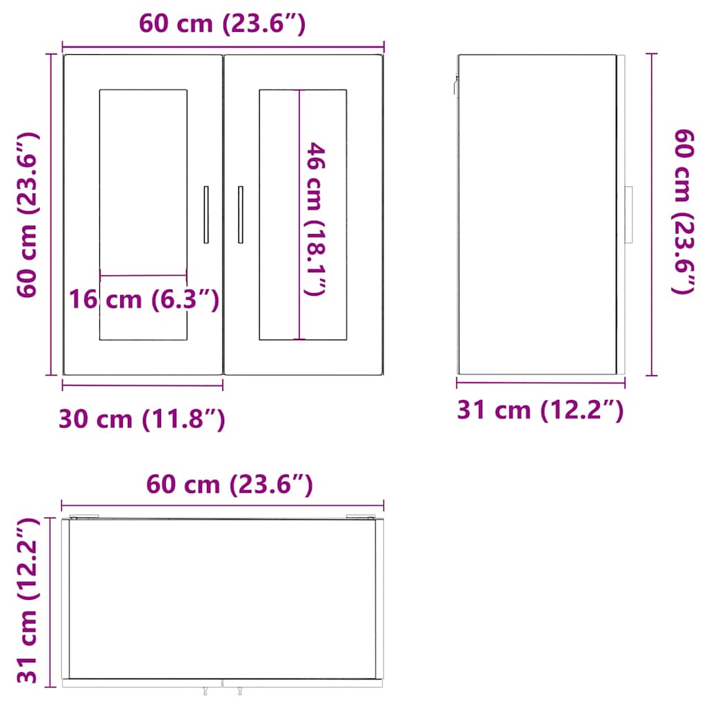 Kitchen Wall Cabinet with Glass Door "Porto" Black
