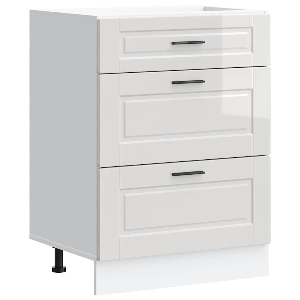 Kitchen Base Cabinet "Porto" High Gloss White Engineered Wood