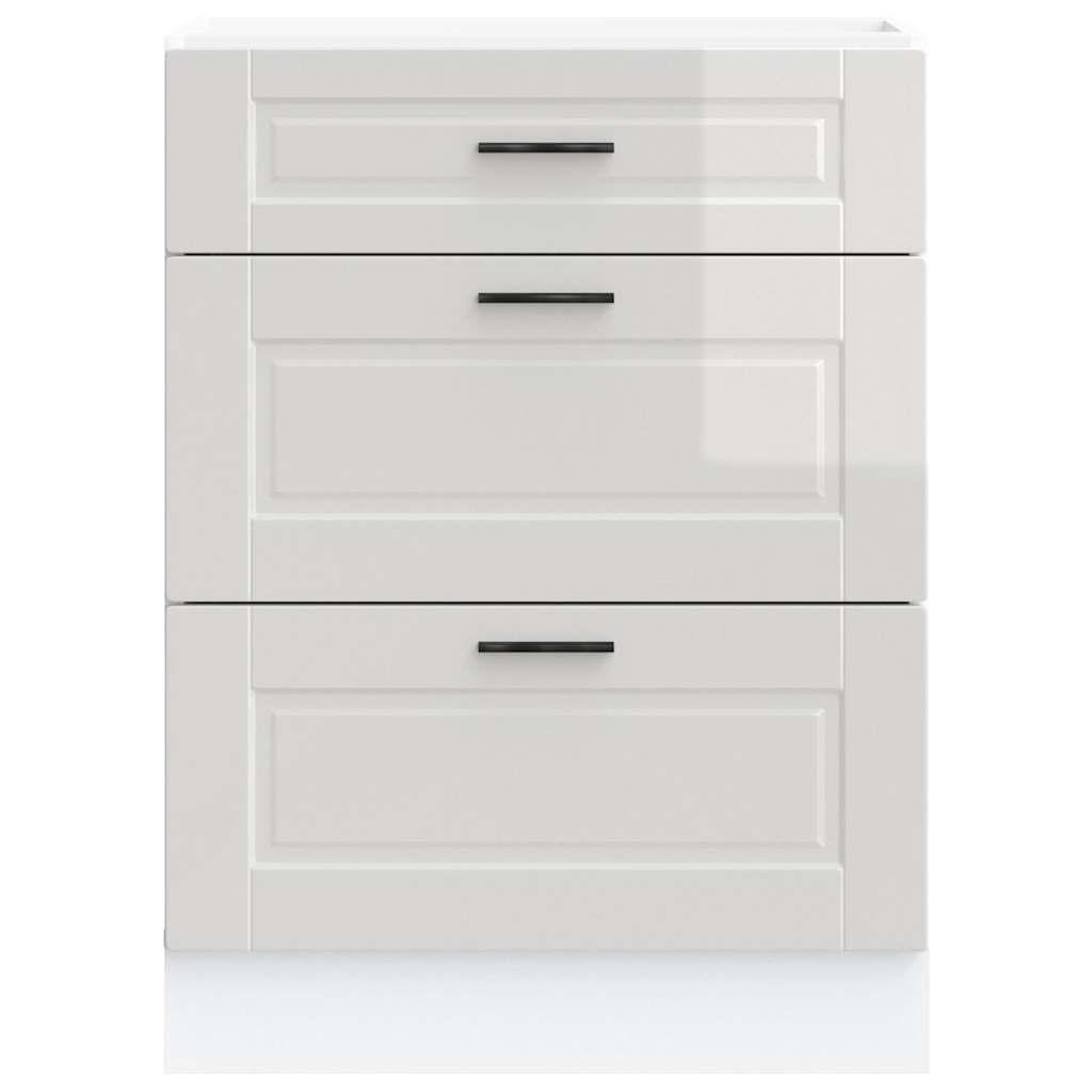 Kitchen Base Cabinet "Porto" High Gloss White Engineered Wood