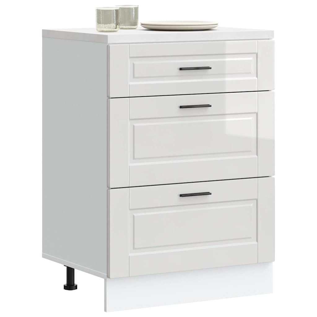 Kitchen Base Cabinet "Porto" High Gloss White Engineered Wood