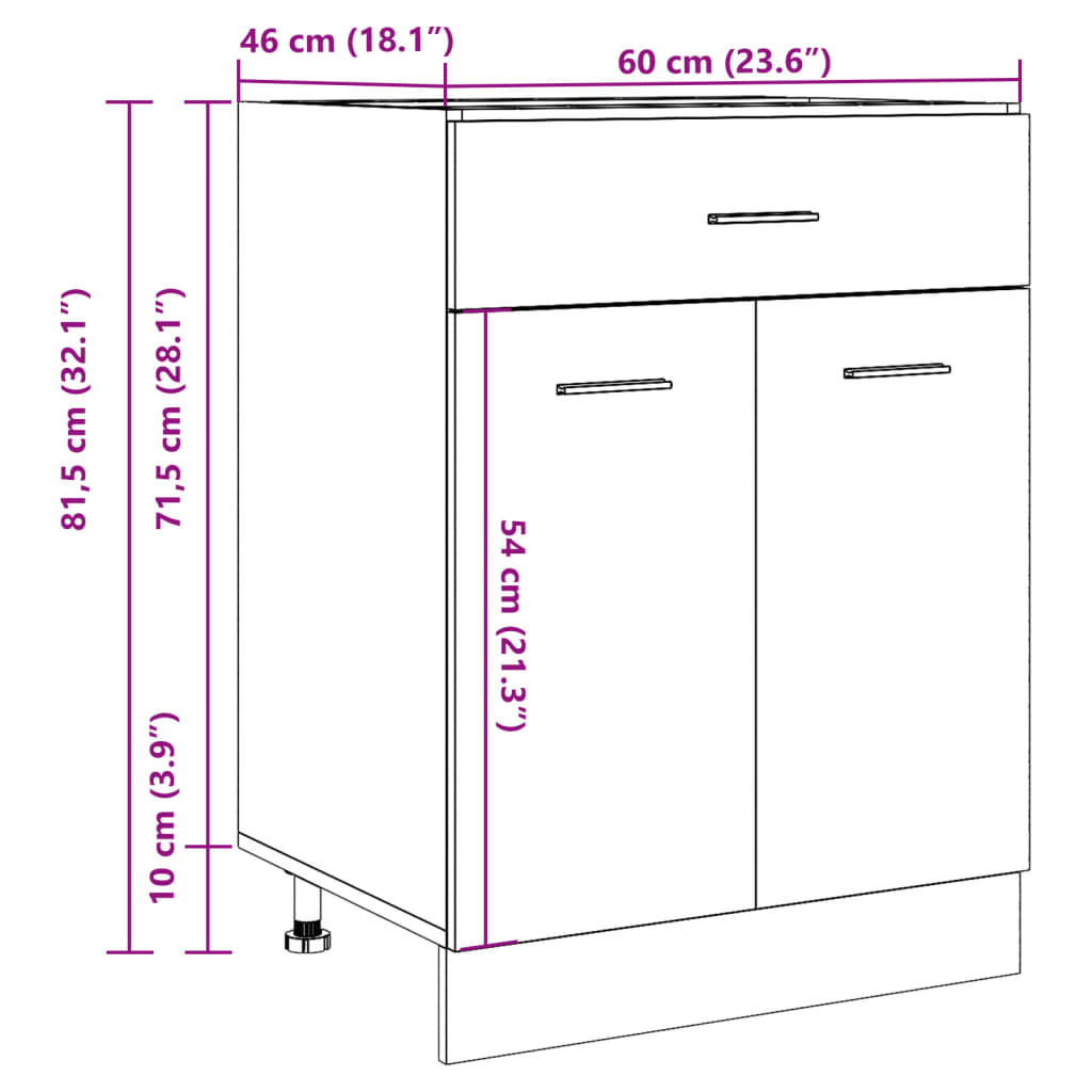 Drawer Bottom Cabinet Lyon Concrete Grey 60x46x81.5 cm Engineered Wood