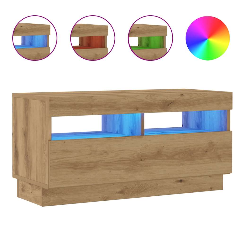 TV Cabinet with LED Lights Artisian Oak 80x35x40 cm Engineered Wood