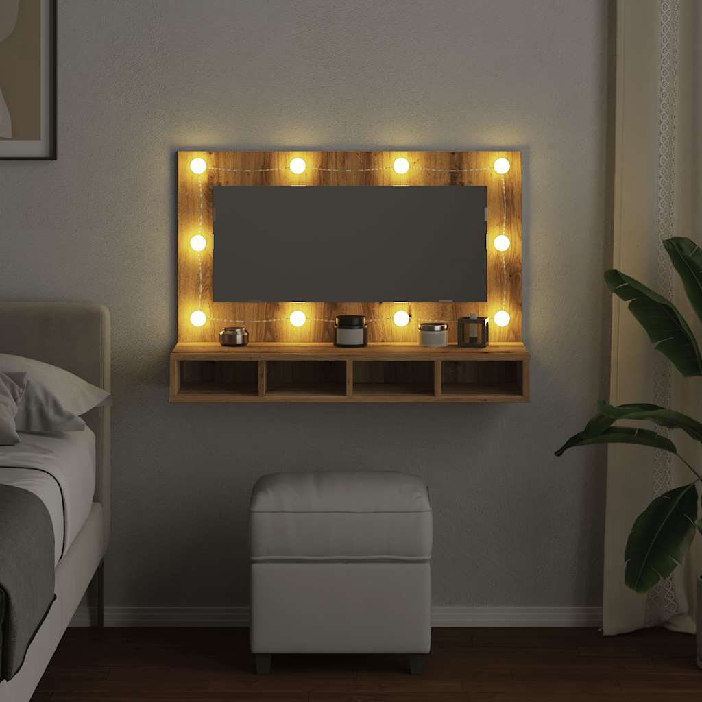 Mirror Cabinet with LED Artisan Oak 90x31.5x62 cm