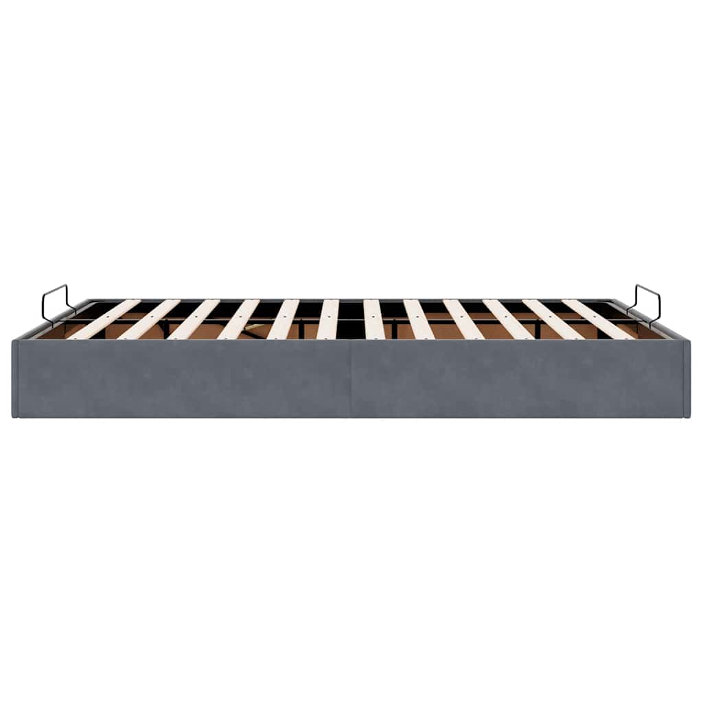 Ottoman Storage Bed Frame No Mattress Dark Grey Queen Velvet