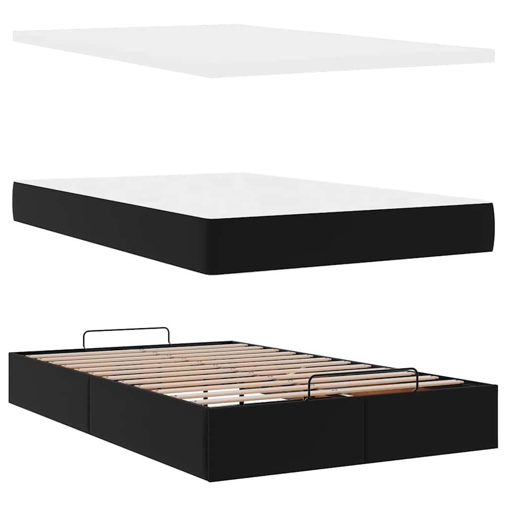 Ottoman Bed with Mattress Black Super Single Faux Leather