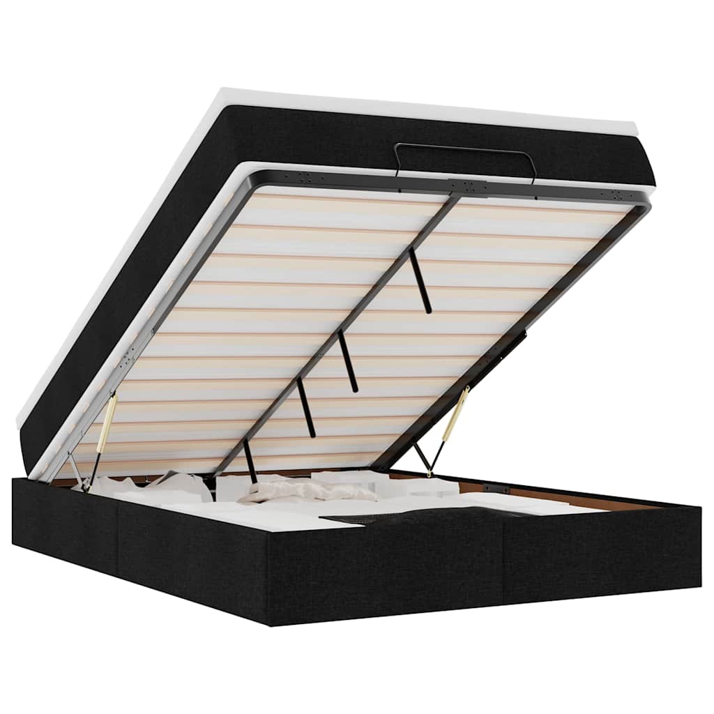 Ottoman Bed with Mattress Black Queen Fabric